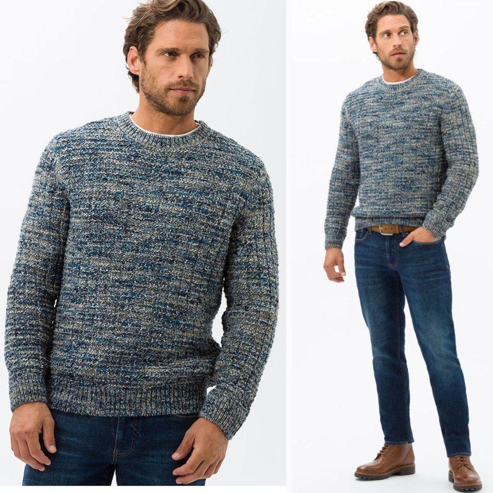 BRAX Rick Crew Neck Pullover Sweater Size 52 XL Blue Wool Alpaca Poly Blend NEW